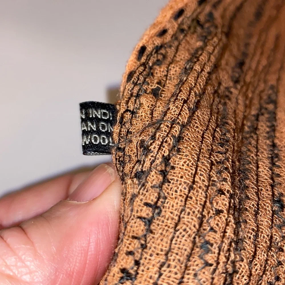 Moroccan Fine 100% Wool Honey Orange & Black Hand Knit Lightweight Scarf OS